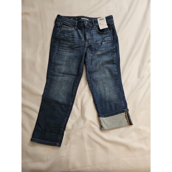 NEW Sonoma Mid Rise Straight Capri Jeans Blue Women's Size 10 Stretch - Picture 1 of 5